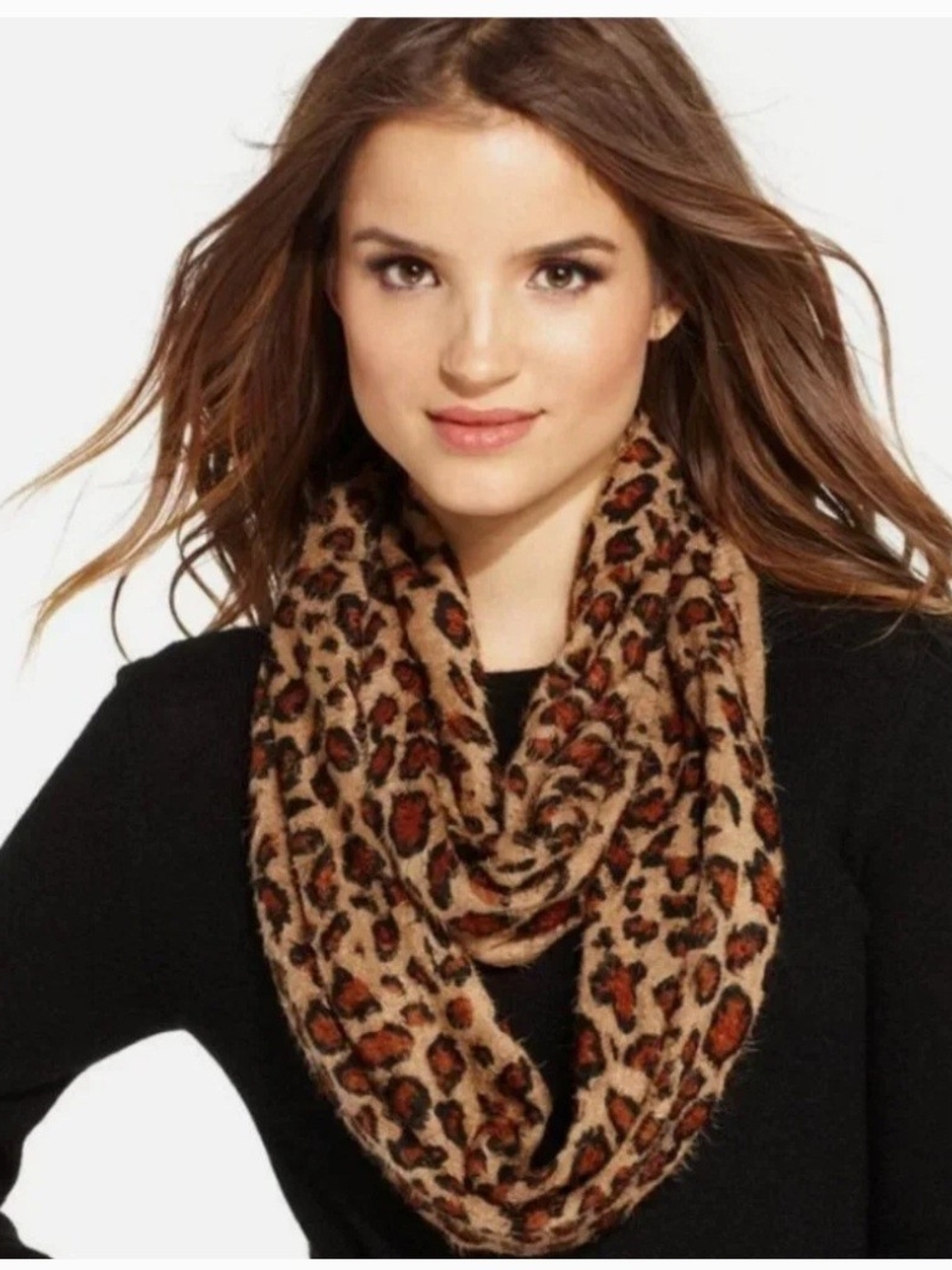 Leopard Print Infinity Scarf - Brown & Black